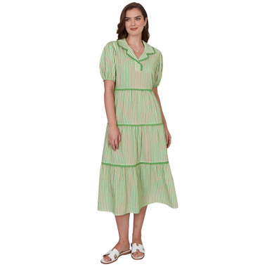 Petite Women's Textured Stripe Tiered Maxi Dress