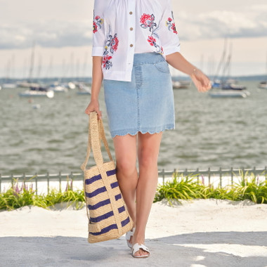 Plus Women's Scalloped Hem Stretch Denim Skort