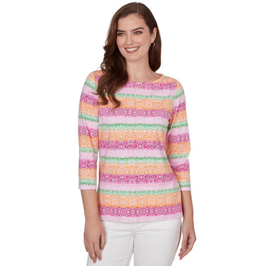Women's Stripe Medallion Boat Neck Knit Top