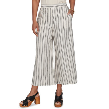 Petite Women's Textured Stripe Elastic Waist Cropped Pant