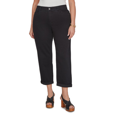 Plus Women's Jet Black Cropped Girlfriend Jeans