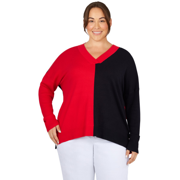 Plus Women's Color Block V-Neck Sweater