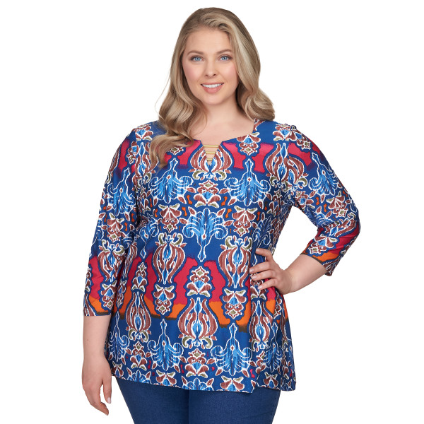 Plus Women's Ornamental Border Print Knit Top | Ruby Rd.