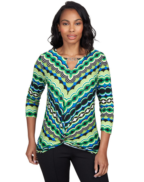 Women's Chevron Print Embellished Tie Front Top