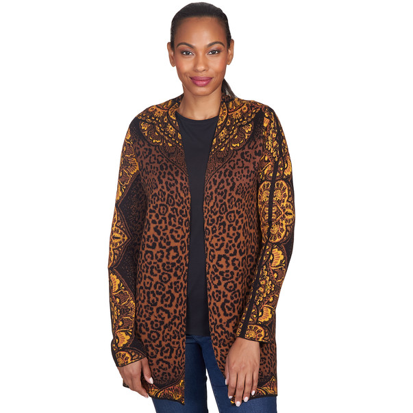 Petite Women's All Over Animal Print Cardigan