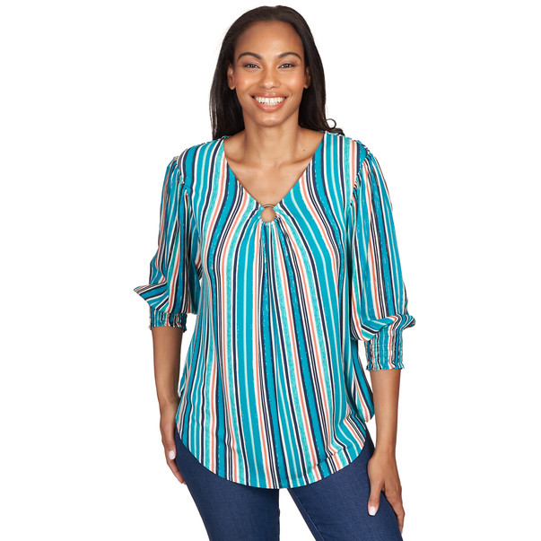 Women's Teal Brushed Stripe Top