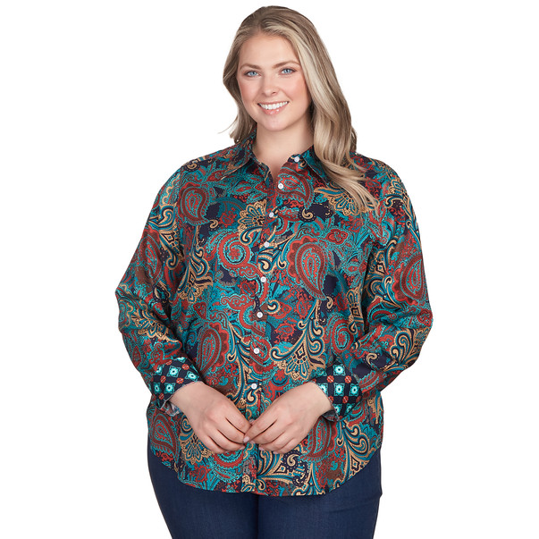 Plus Women's Wrinkle Resistant Paisley Punch Blouse