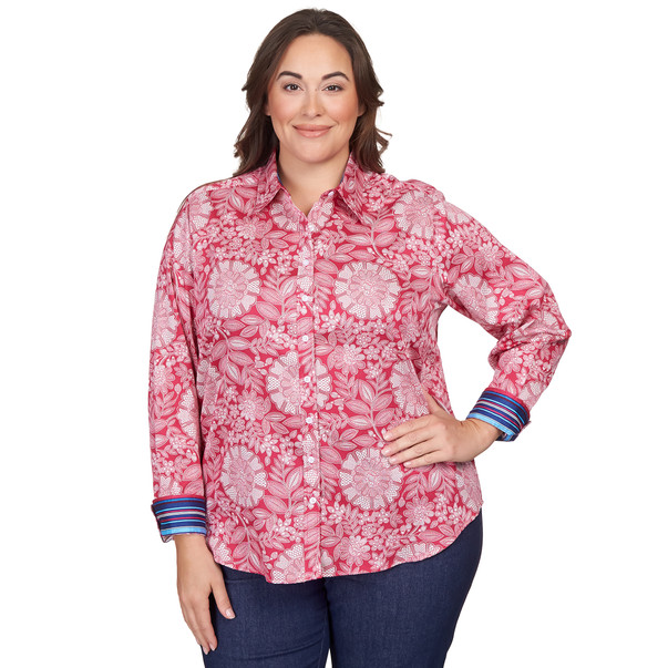 Plus Women's Wrinkle Resistant Berry Floral Blouse