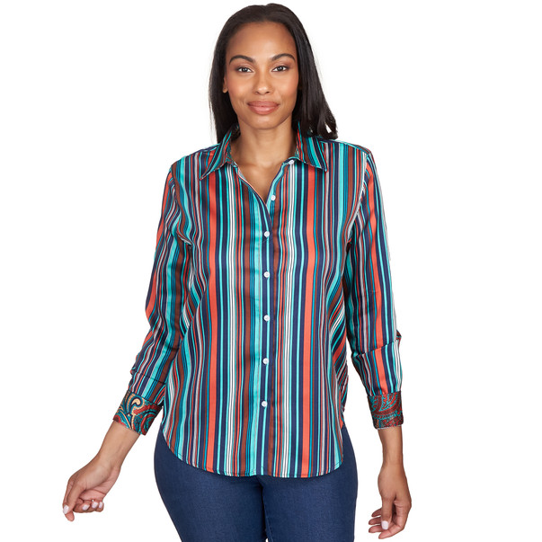 Petite Women's Wrinkle Resistant Deep Stripes Blouse