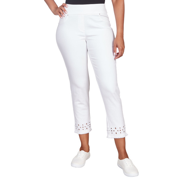 Petite Women's White Denim Lace Hem Jeans