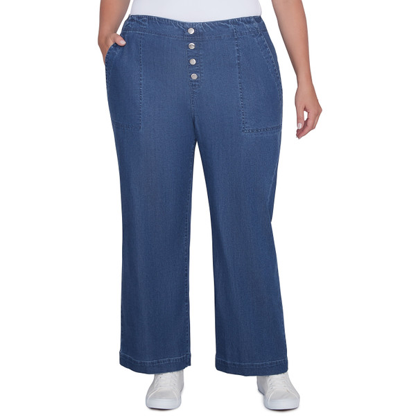 Plus Women's Pull-On Wide Leg Tencel Denim Pant