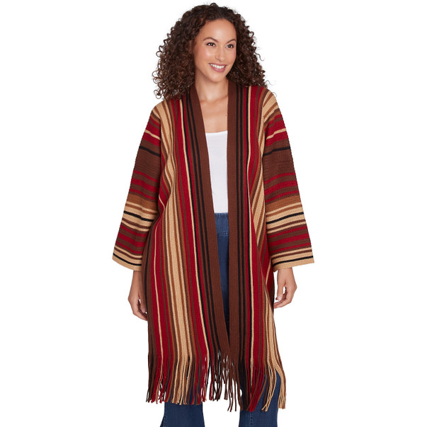 Women's Open Front Multi Stripe Cardigan Duster