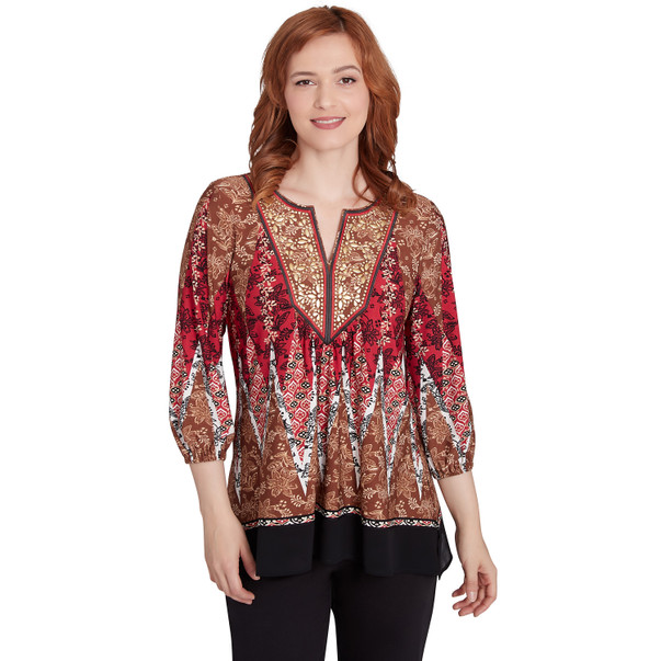 Women's Embellished Border Print Knit Top