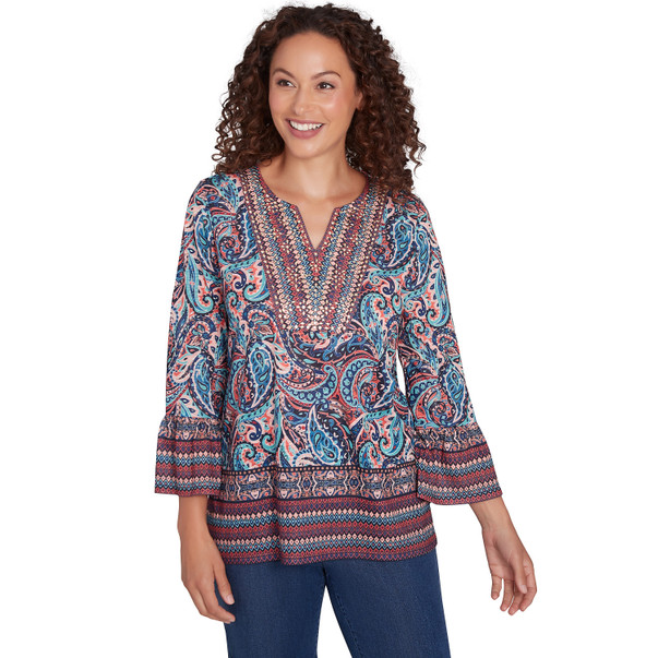 Petite Women's Embellished Paisley Slub Jersey Top