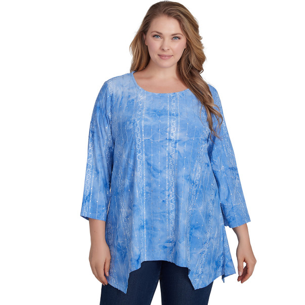 Plus Women's Scoop Neck Textured Sequin Top