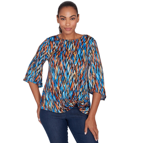 Women's Brushed Ikat Dew Drop Twist Front Top