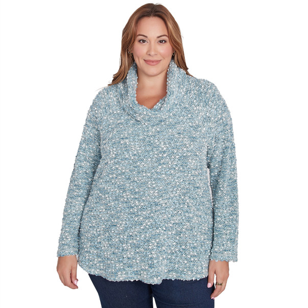 Plus Women's Cowl Neck Cozy Boucle Knit Top