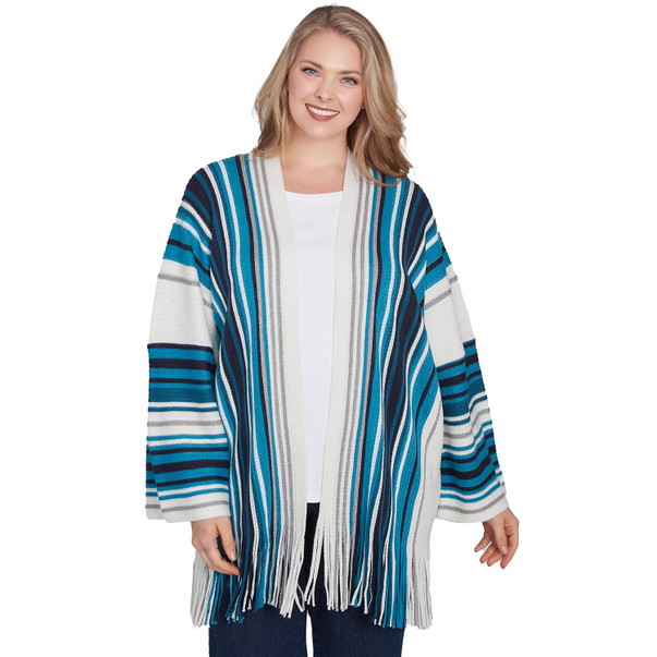 Plus Women's Open Multi Stripe Cardigan