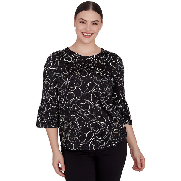 Petite Women's Abstract Hearts Dew Drop Knit Top