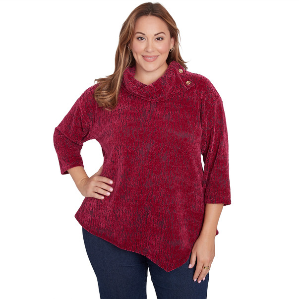 Plus Women's Split Cowl Chenille Jacquard Knit Top