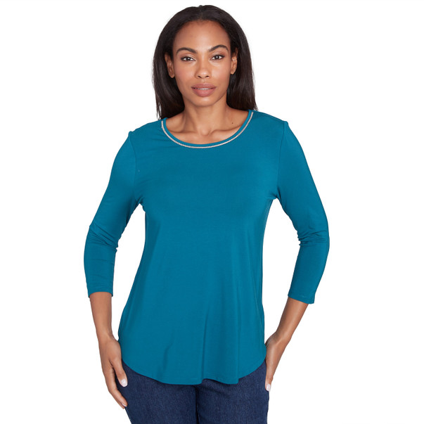 Petite Women's Micro Bead Chain Stretch Solid Top