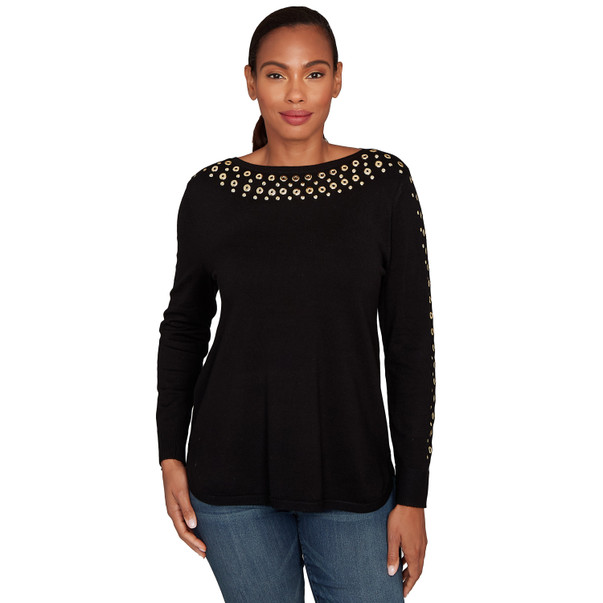 Women's Grommet Embellished Fine Gauge Sweater