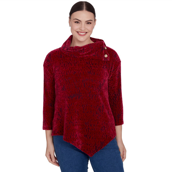 Petite Women's Split Cowl Chenille Jacquard Knit Top