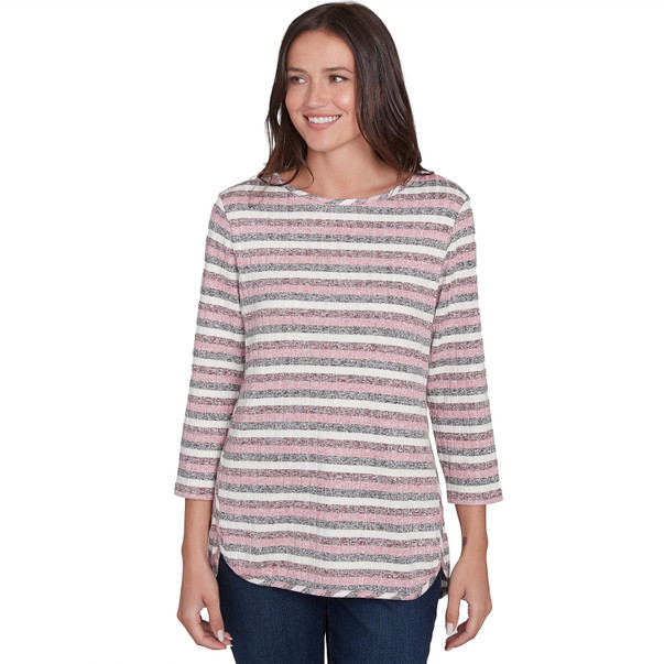 Petite Women's Boat Neck Marled Striped Rib Knit Top