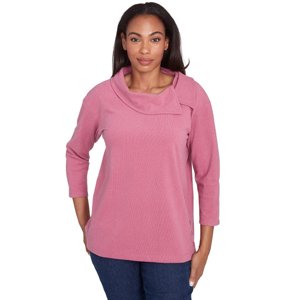 Petite Women's Split Cowl Luxe Stretch Rib Knit Top