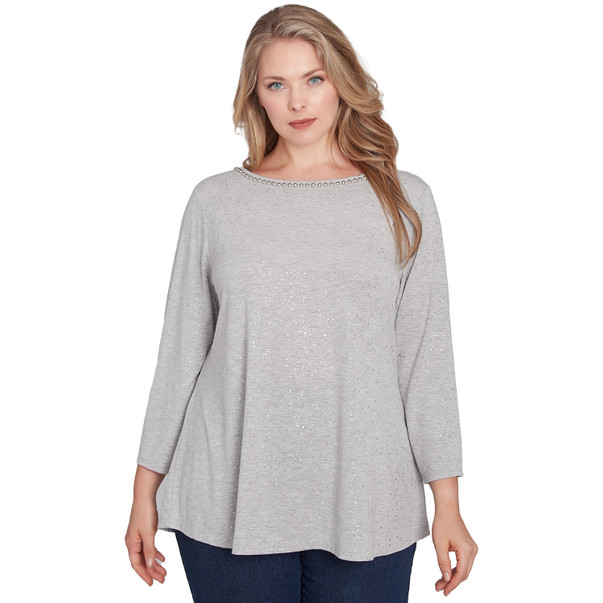 Plus Women's Embellished Dew Drops Glitter Knit Top