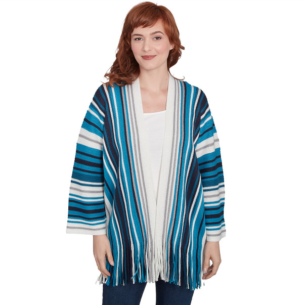 Petite Women's Open Multi Stripe Cardigan