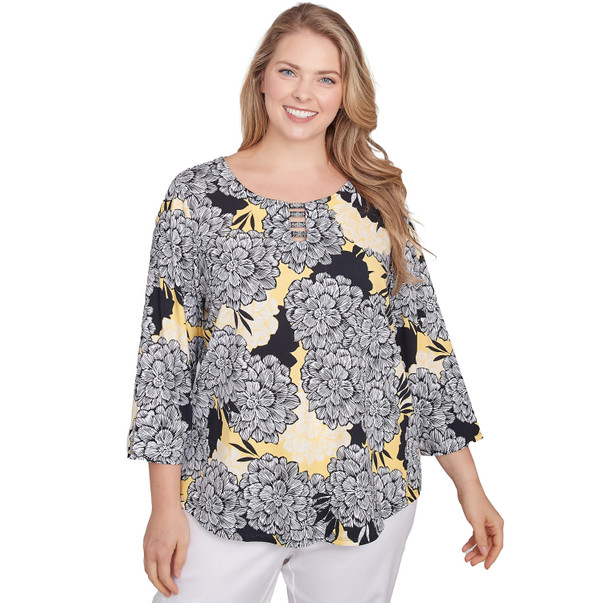Plus Women's Dahlia Garden Print Knit Top