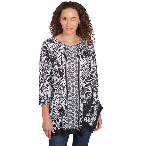 Women's Monochrome Floral Sharkbite Top