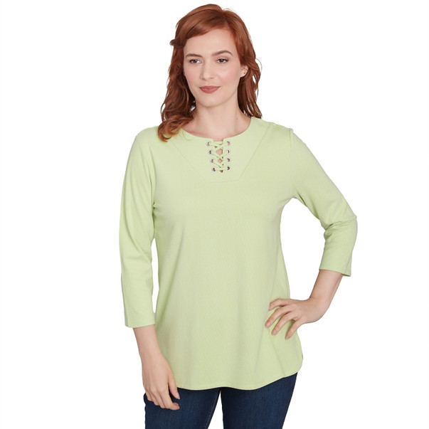 Petite Women's Laced Scoop Neck Luxe Ribbed Top