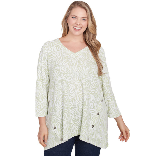 Plus Women's Swirl Jacquard Button Knit Top