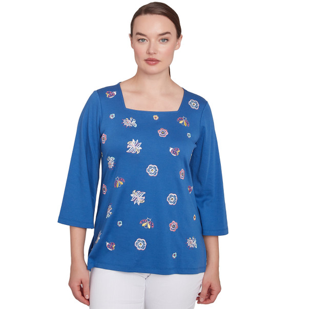 Women's Embroidered Scattered Floral Tee