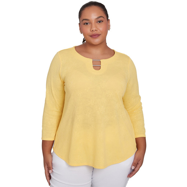 Plus Women's Solid Paisley Floral Textured Top