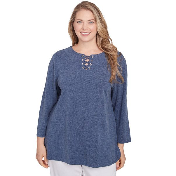 Plus Women's Laced Scoop Neck Luxe Ribbed Top