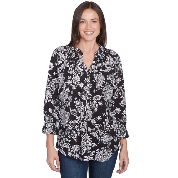 Petite Women's Monotone Floral V-Neck Top