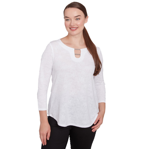 Women's Solid Paisley Floral Textured Top