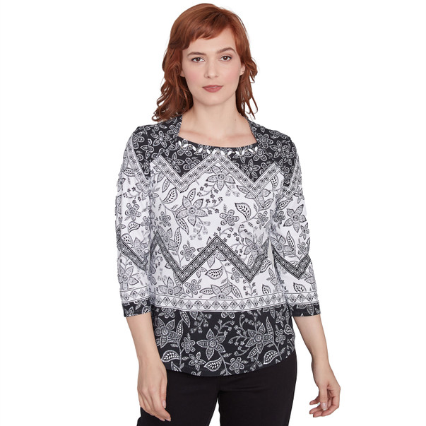 Women's Zig-Zag Geometric Floral Top