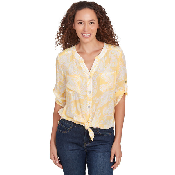 Women's Half-Placket Monotone Paisley Top