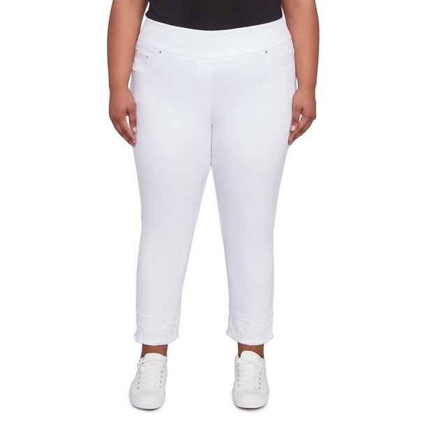 Plus Women's Embroidered Extra Stretch White Denim Jeans