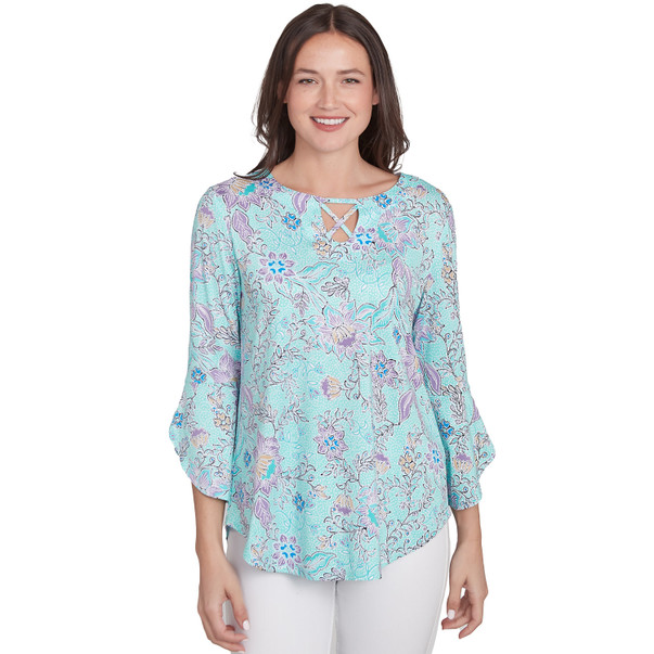 Women's Metallic Floral Puff Print Knit Top