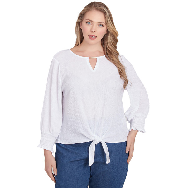 Plus Women's Solid Crinkle Shine Tie Front Top