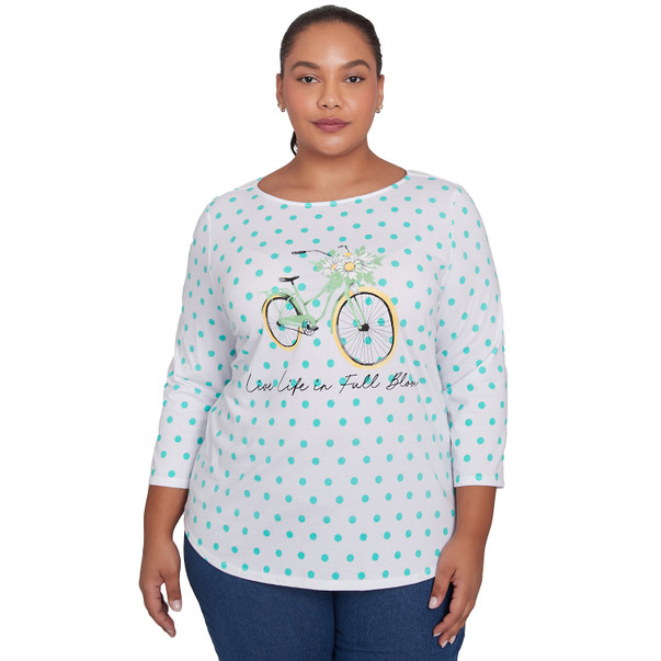 Plus Women's Bicycle In Bloom Polka Dot Tee