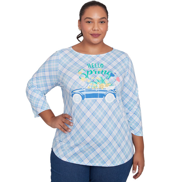 Plus Women's Hello Spring Plaid  Vintage Tee