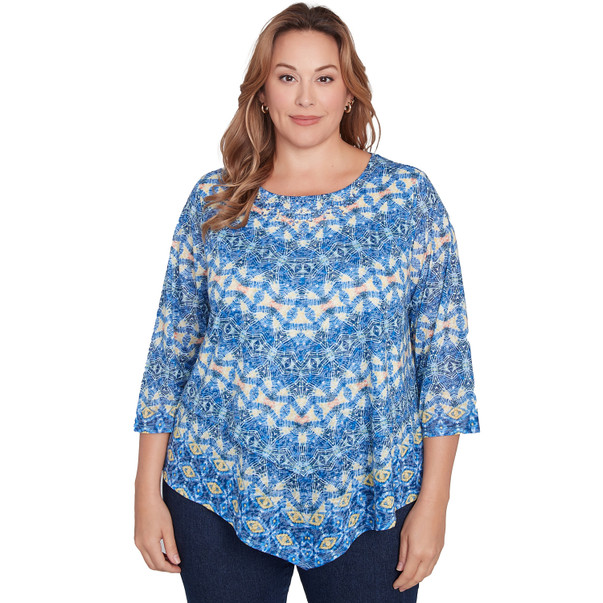 Plus Women's Chevron Burnout Knit Top
