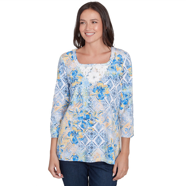 Women's Watercolor Floral Patchwork Top