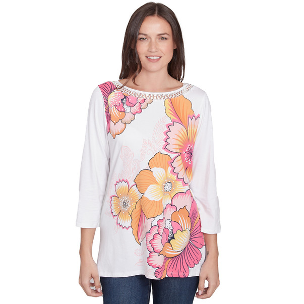 Petite Women's Floral Pop Knit Top